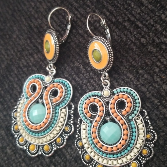 Vintage Enamel Beads  statment Earrings - Picture 3 of 8